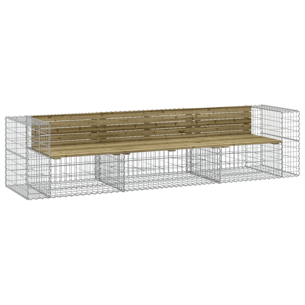 Gabion Garden Bench 287x71x65.5 cm - Impregnated Pine Wood Design