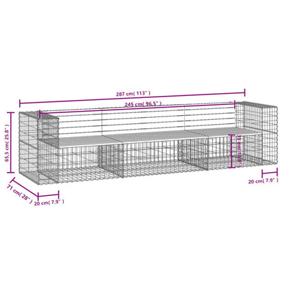 Gabion Garden Bench 287x71x65.5 cm - Impregnated Pine Wood Design