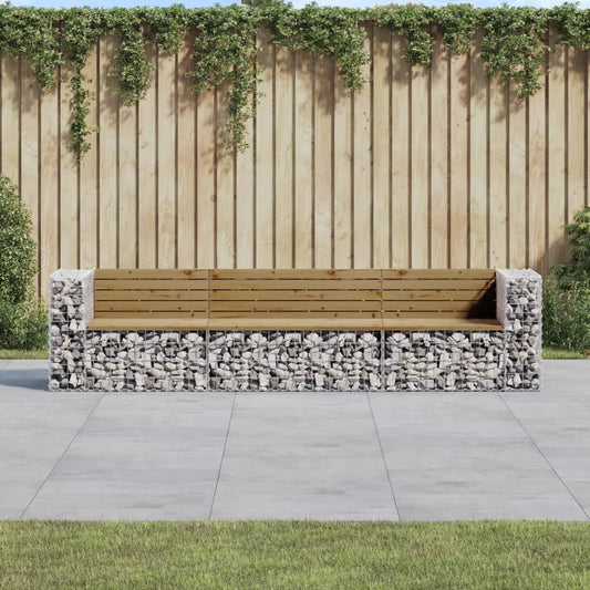 Gabion Garden Bench 287x71x65.5 cm - Impregnated Pine Wood Design