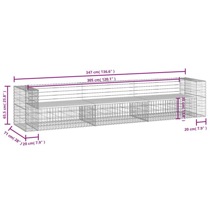Solid Wood Pine Garden Bench Gabion, 347x71x65.5 cm Design