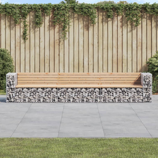 Solid Wood Pine Garden Bench Gabion, 347x71x65.5 cm Design
