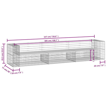 Gabion Garden Bench 347x71x65.5 cm - Impregnated Pine Wood Design