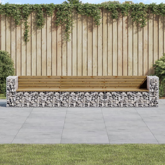 Gabion Garden Bench 347x71x65.5 cm - Impregnated Pine Wood Design