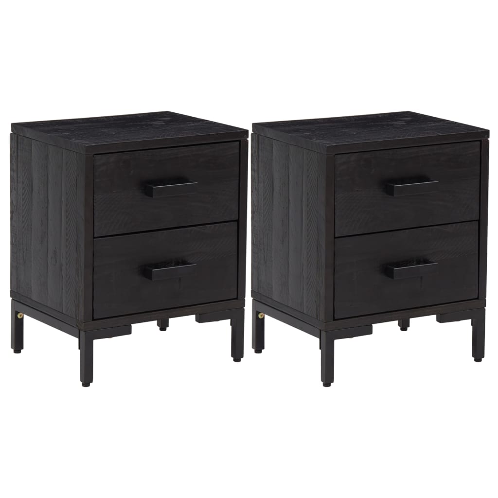 Black Solid Pine Bedside Cabinets - Set of 2 (36x30x45 cm)