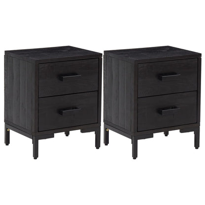 Black Solid Pine Bedside Cabinets - Set of 2 (36x30x45 cm)