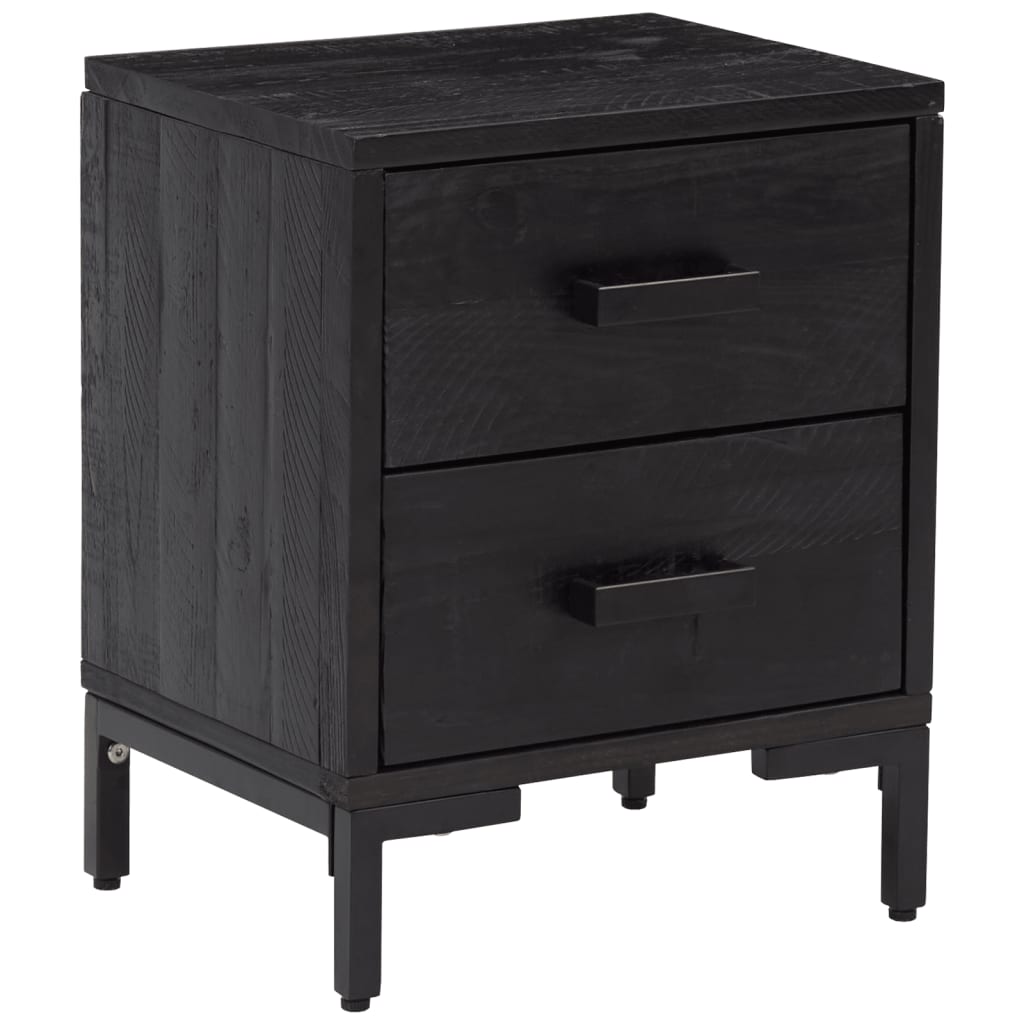 Black Solid Pine Bedside Cabinets - Set of 2 (36x30x45 cm)