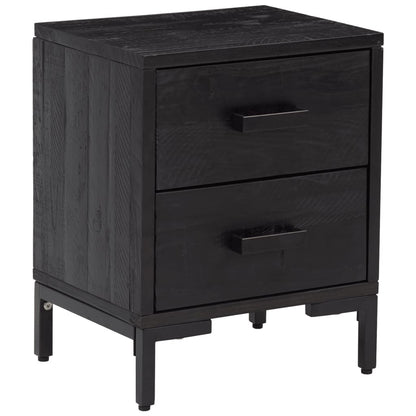Black Solid Pine Bedside Cabinets - Set of 2 (36x30x45 cm)