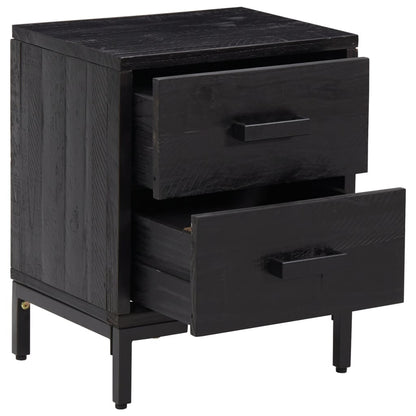 Black Solid Pine Bedside Cabinets - Set of 2 (36x30x45 cm)