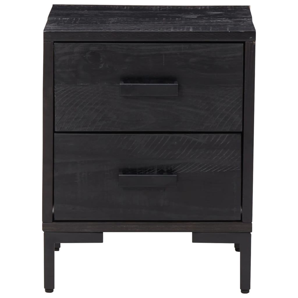 Black Solid Pine Bedside Cabinets - Set of 2 (36x30x45 cm)