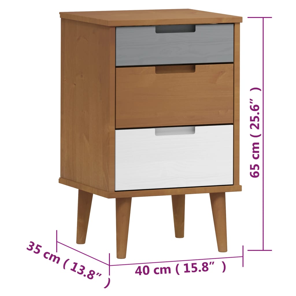 Solid Pine Brown Bedside Cabinet MOLDE 40x35x65 cm