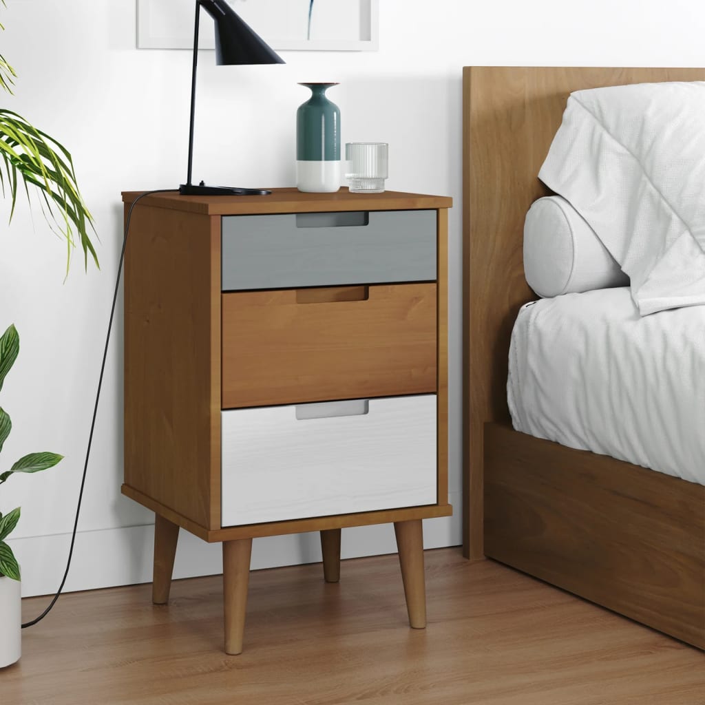 Solid Pine Brown Bedside Cabinet MOLDE 40x35x65 cm
