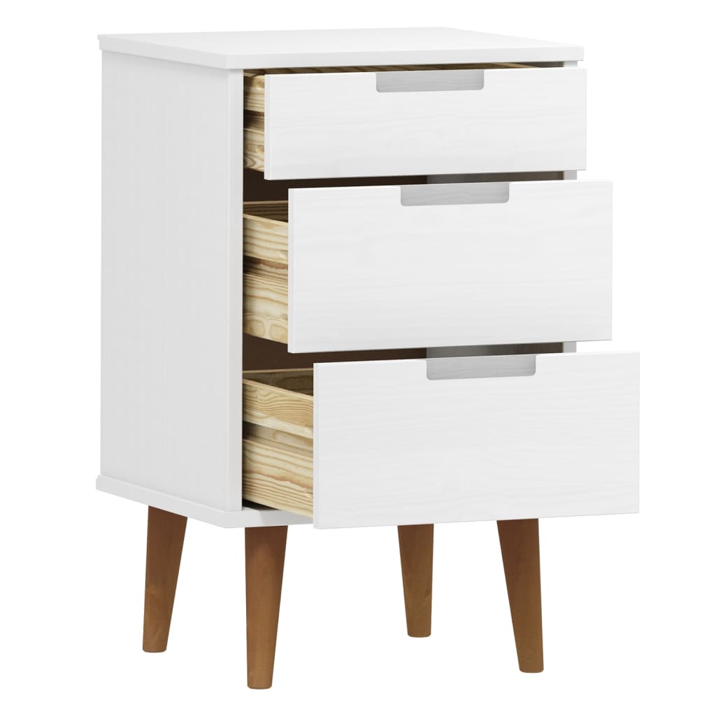 Solid Pine White Bedside Cabinet MOLDE 40x35x65 cm