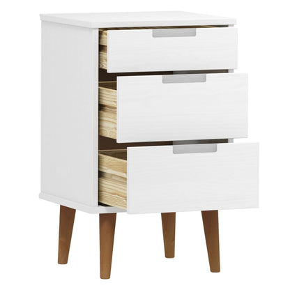 Solid Pine White Bedside Cabinet MOLDE 40x35x65 cm