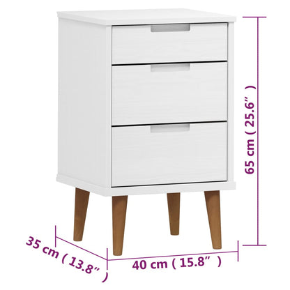 Solid Pine White Bedside Cabinet MOLDE 40x35x65 cm