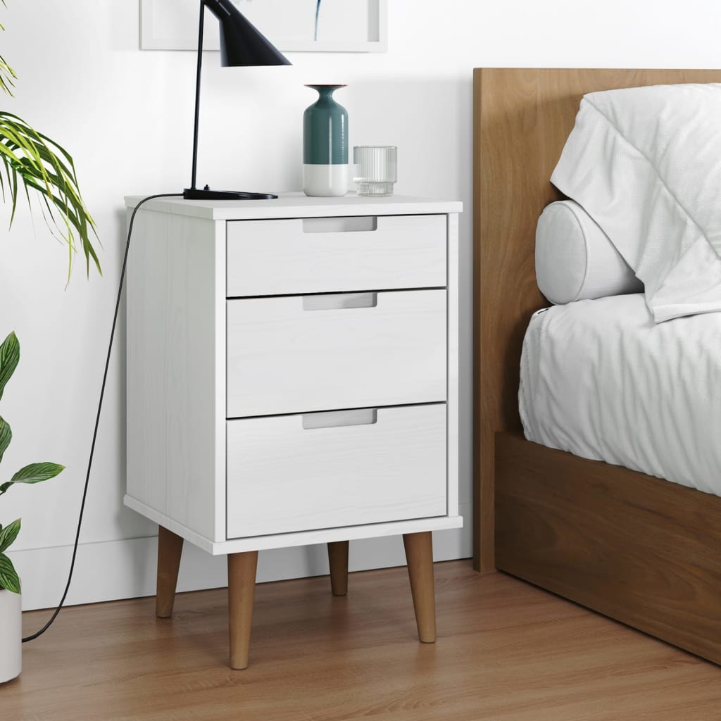 Solid Pine White Bedside Cabinet MOLDE 40x35x65 cm