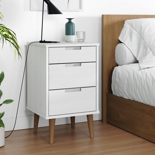 Solid Pine White Bedside Cabinet MOLDE 40x35x65 cm