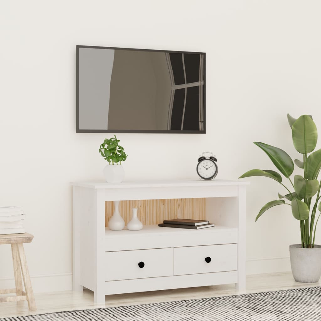 TV Cabinet White 79x35x52 cm Solid Wood Pine