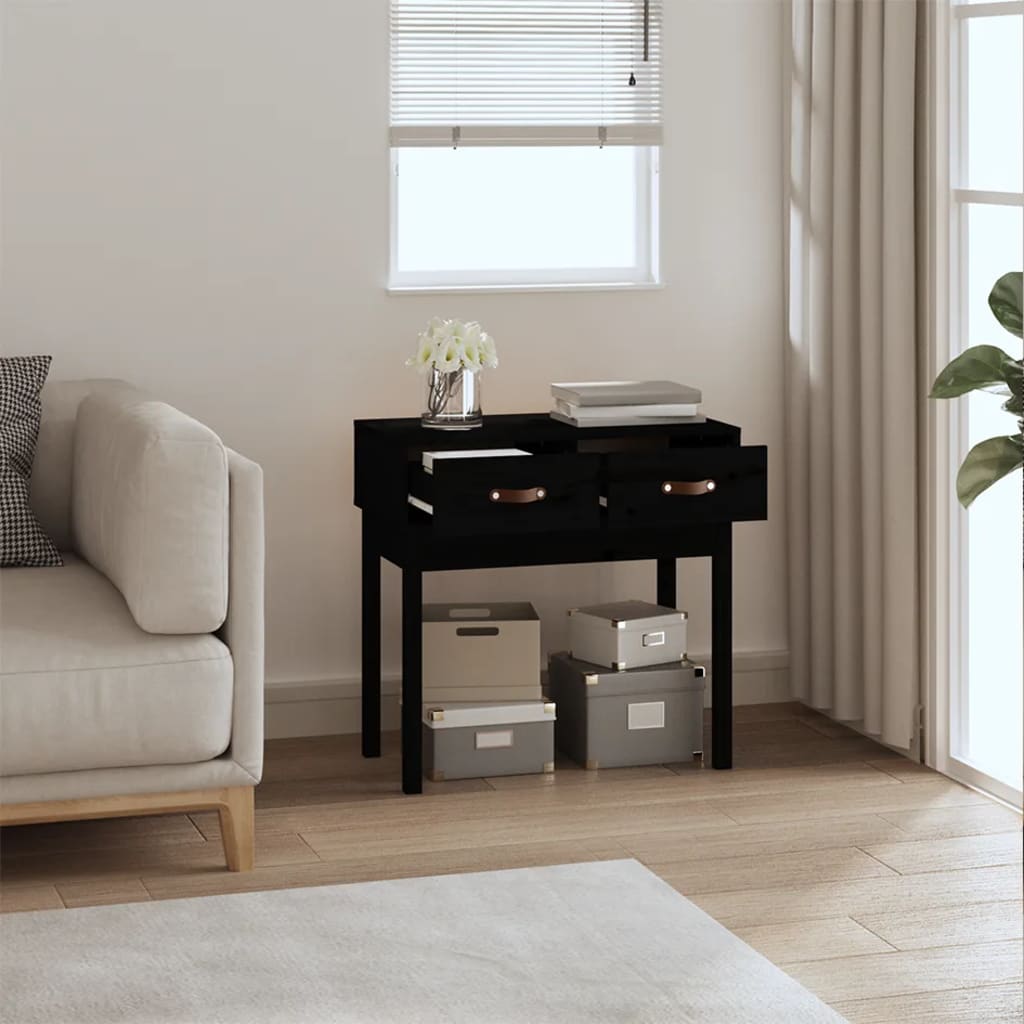 Solid Pine Wood Console Table - Black, 76.5x40x75 cm