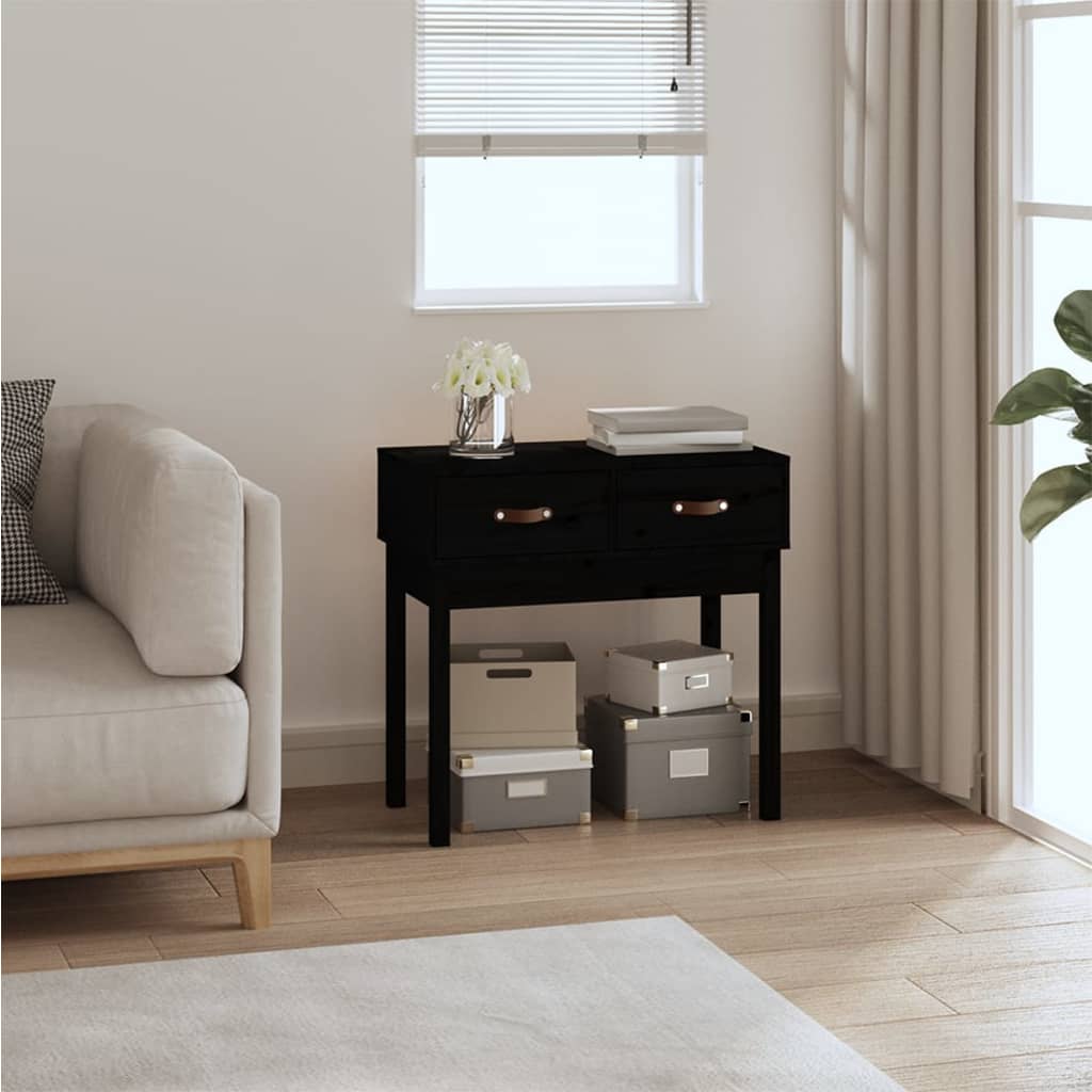 Solid Pine Wood Console Table - Black, 76.5x40x75 cm