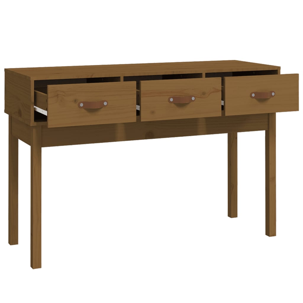 Solid Pine Wood Console Table in Honey Brown, 114x40x75 cm