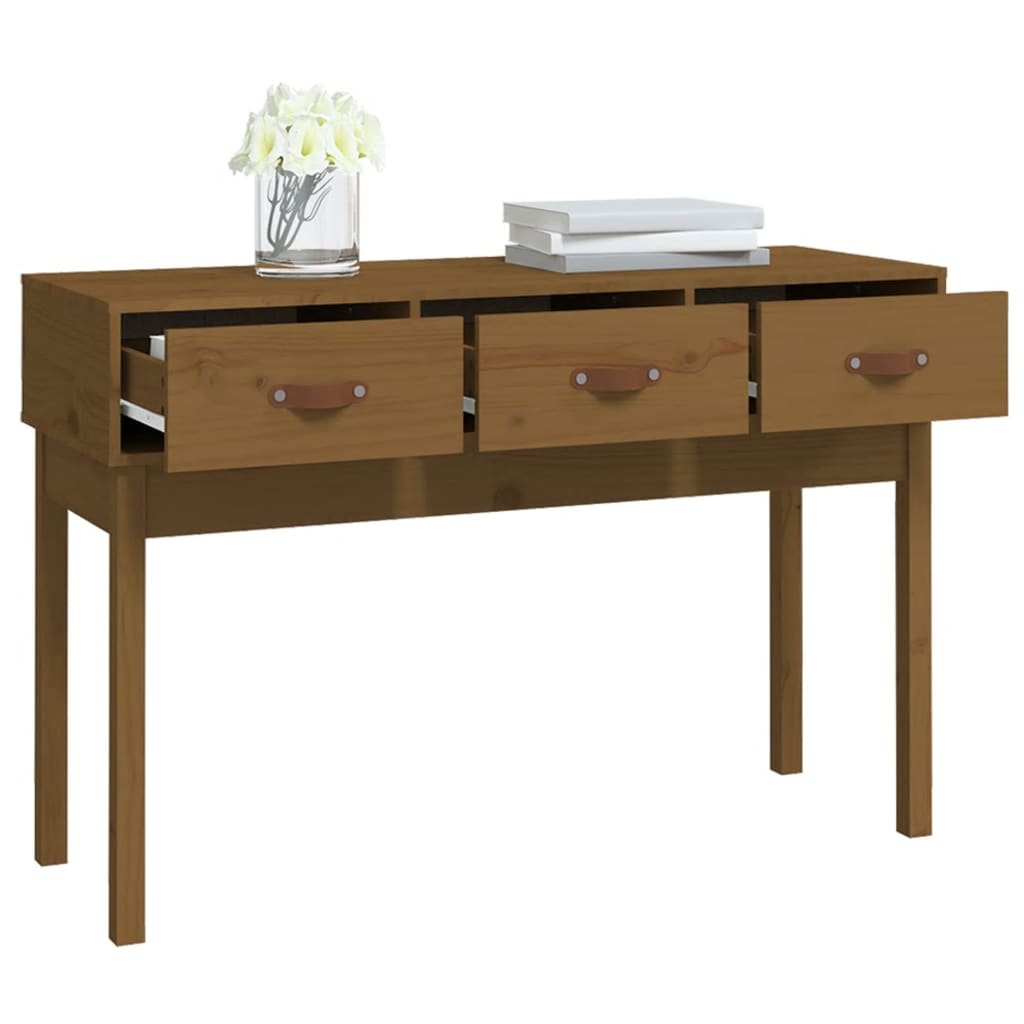 Solid Pine Wood Console Table in Honey Brown, 114x40x75 cm
