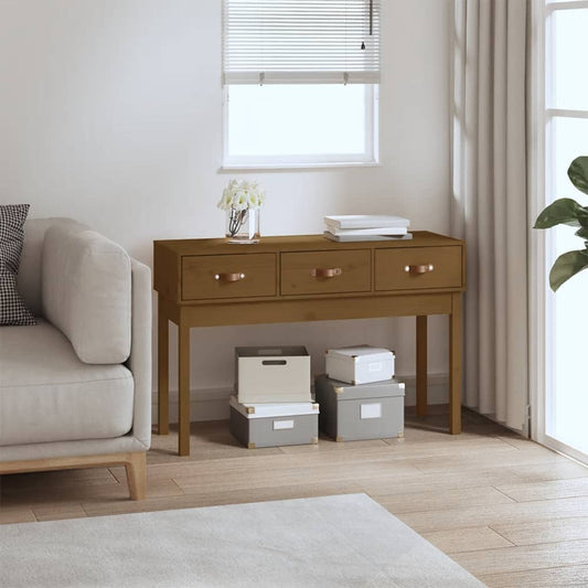 Solid Pine Wood Console Table in Honey Brown, 114x40x75 cm