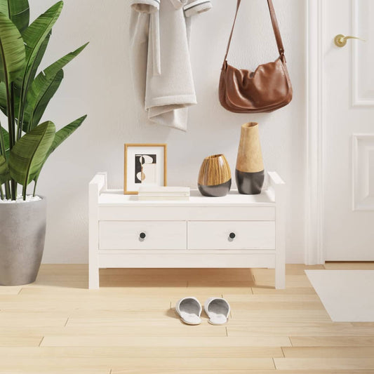 Solid Pine Hall Bench – White, 80x40x43 cm