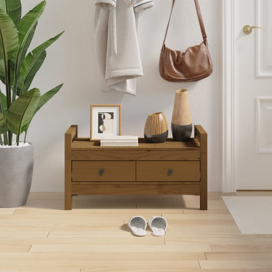 Solid Pine Hall Bench - Honey Brown, 80x40x43 cm
