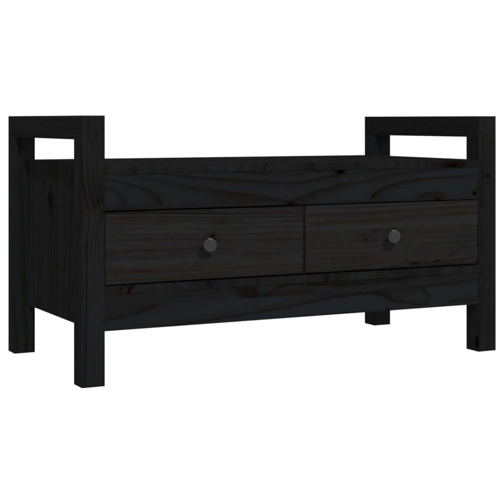 Solid Pine Wood Hall Bench - Black 80x40x43 cm