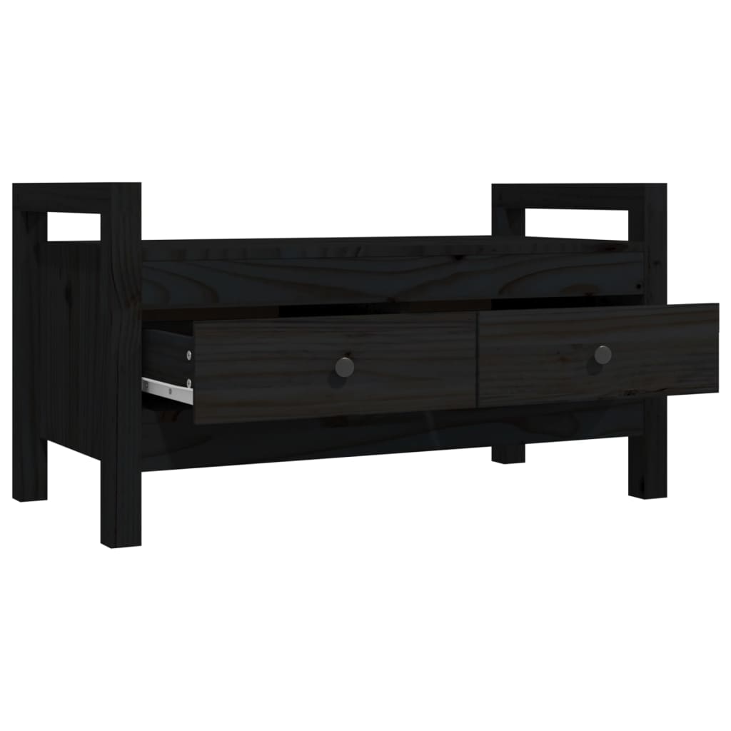 Solid Pine Wood Hall Bench - Black 80x40x43 cm