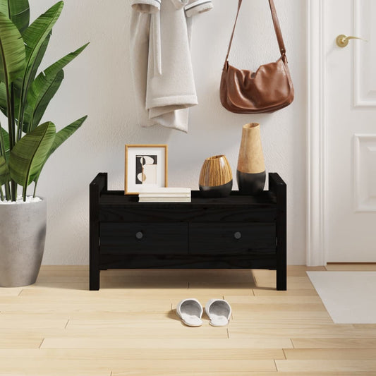Solid Pine Wood Hall Bench - Black 80x40x43 cm