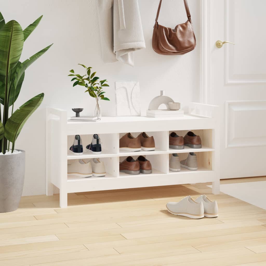 Solid Pine Hall Bench - White, 110x40x60 cm