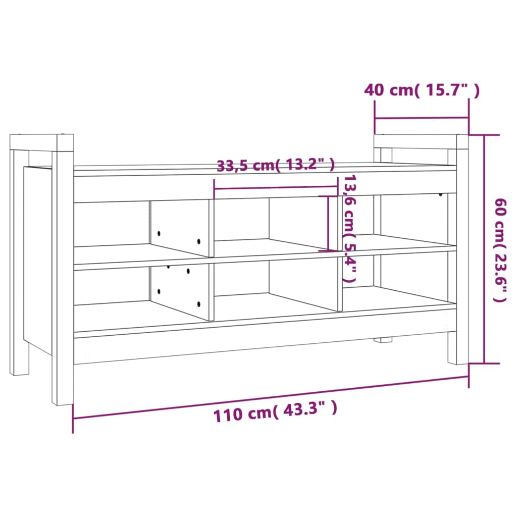 Solid Pine Hall Bench - White, 110x40x60 cm