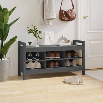 Solid Wood Grey Hall Bench - 110x40x60 cm Pine