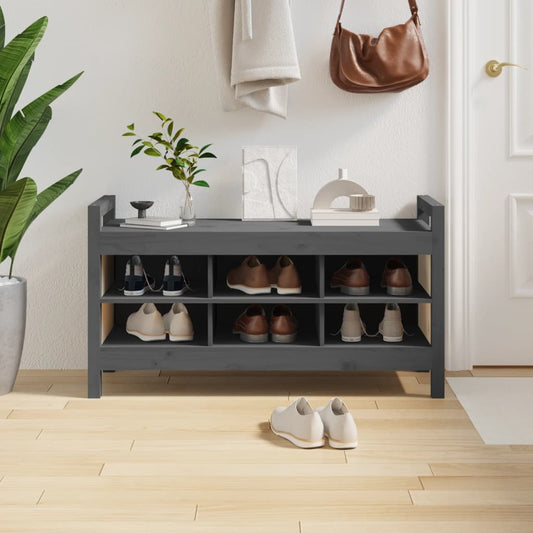 Solid Wood Grey Hall Bench - 110x40x60 cm Pine