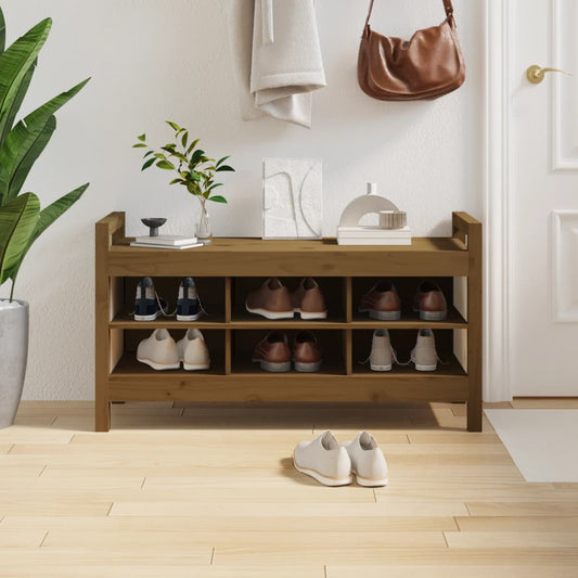 Solid Wood Pine Hall Bench, Honey Brown, 110x40x60 cm