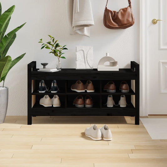 Solid Pine Hall Bench in Black, 110x40x60 cm - Stylish & Sturdy