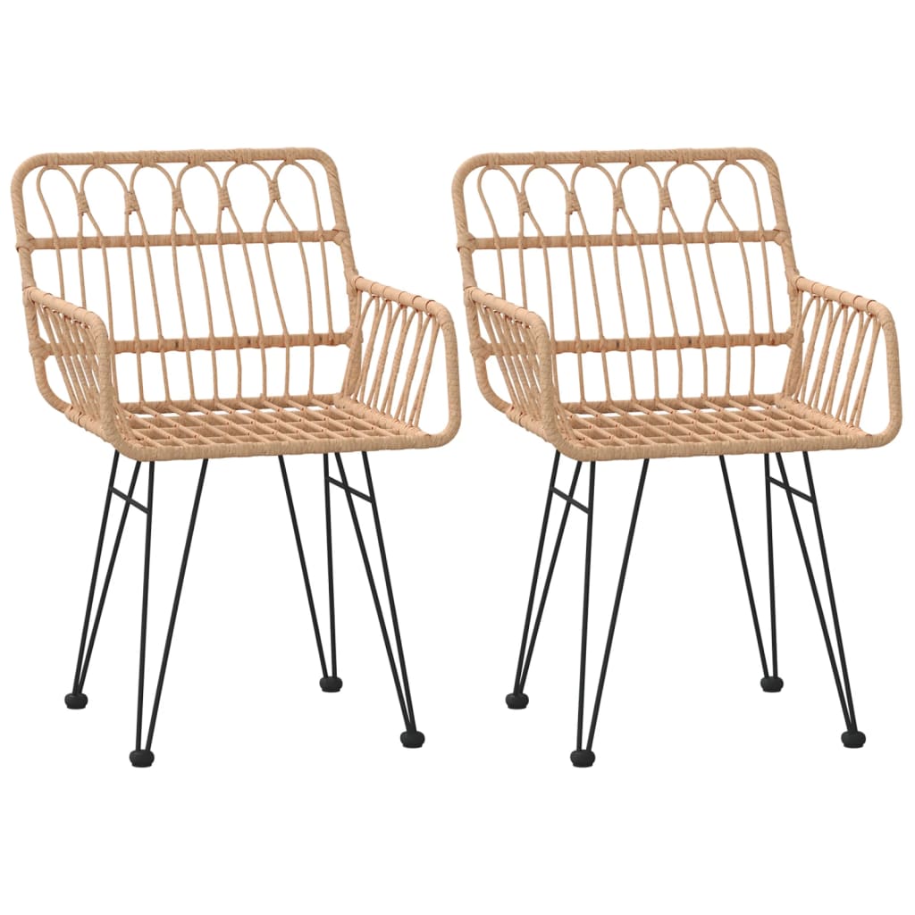 Set of 2 PE Rattan Garden Chairs with Armrests - 56x64x80 cm