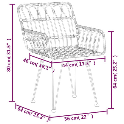 Set of 2 PE Rattan Garden Chairs with Armrests - 56x64x80 cm