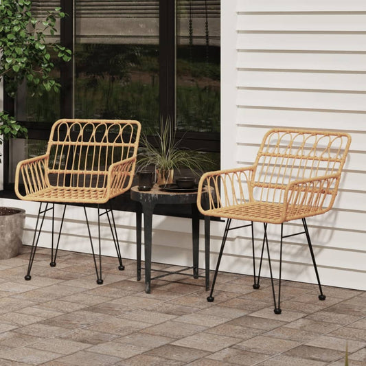 Set of 2 PE Rattan Garden Chairs with Armrests - 56x64x80 cm