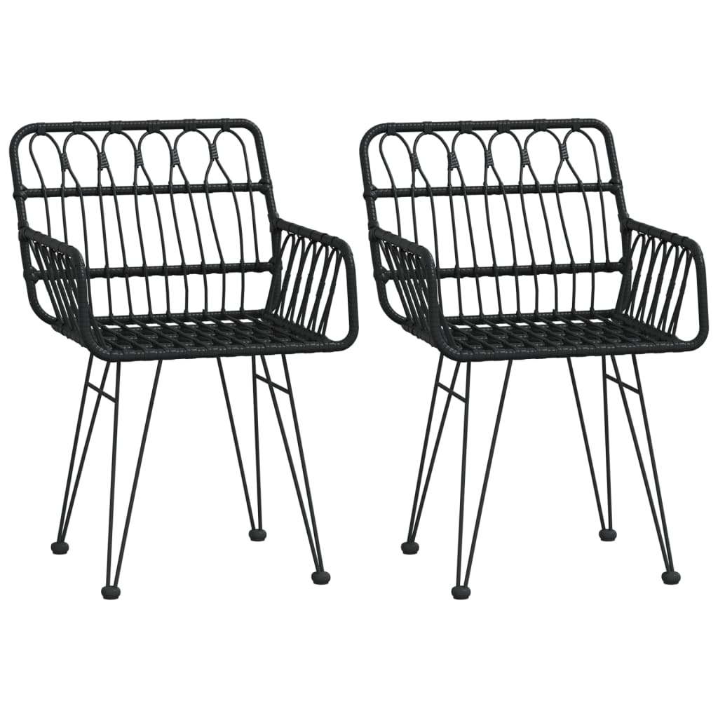 Black PE Rattan Garden Chairs, 2 pcs with Armrests, 56x64x80 cm