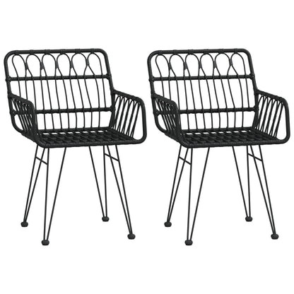 Black PE Rattan Garden Chairs, 2 pcs with Armrests, 56x64x80 cm