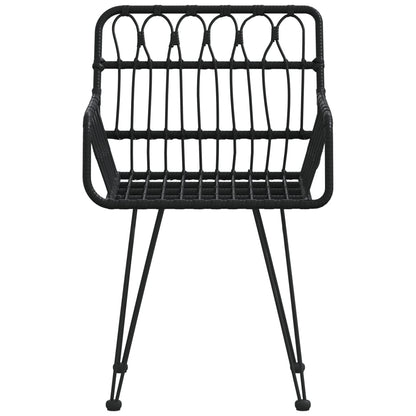 Black PE Rattan Garden Chairs, 2 pcs with Armrests, 56x64x80 cm