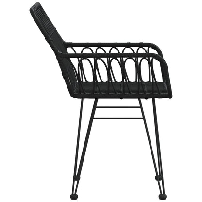 Black PE Rattan Garden Chairs, 2 pcs with Armrests, 56x64x80 cm