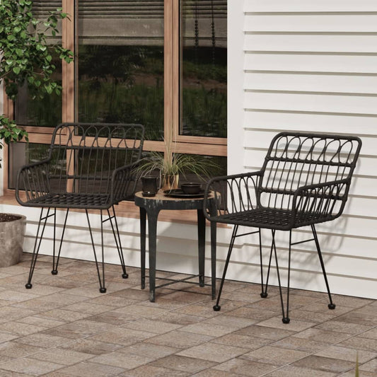 Black PE Rattan Garden Chairs, 2 pcs with Armrests, 56x64x80 cm
