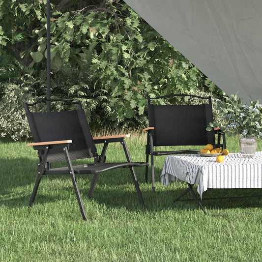 2 Pcs Black Camping Chairs, 54x43x59cm, Durable Oxford Fabric