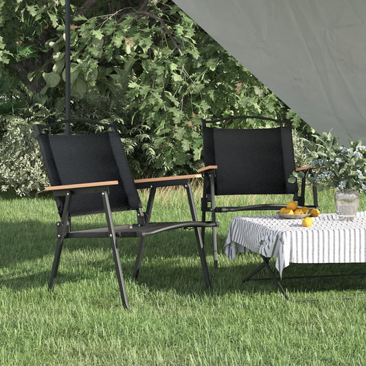 Set of 2 Black Camping Chairs - Durable Oxford Fabric 54x55x78 cm