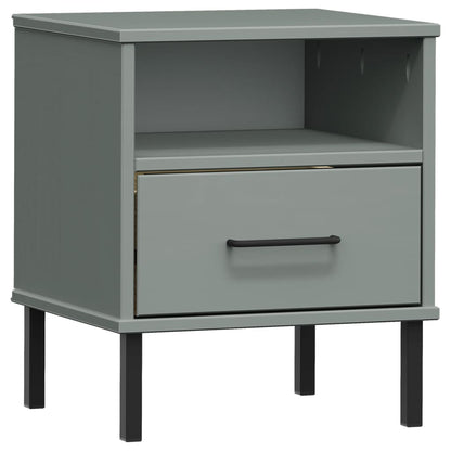 Grey Solid Wood Pine Bedside Cabinet with Metal Legs - OSLO