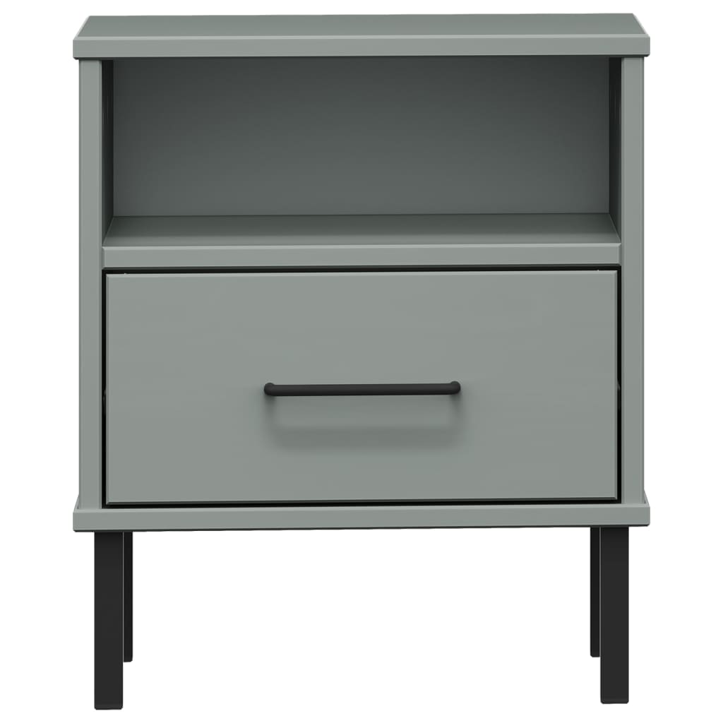 Grey Solid Wood Pine Bedside Cabinet with Metal Legs - OSLO