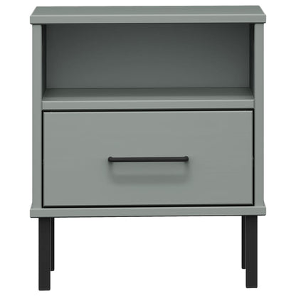 Grey Solid Wood Pine Bedside Cabinet with Metal Legs - OSLO